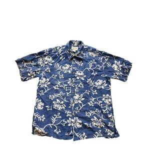 Cooke Street Shirt Adult Large Blue White AOP Flower Honolulu Hawaiian Aloha Men